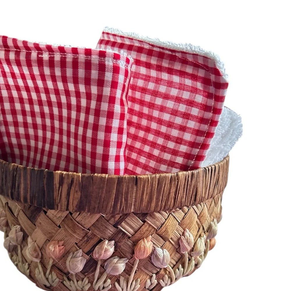 Hand Crafted Red Gingham Reusable 6 Terry Cloth Unpaper Towels 100% Cotton